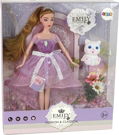 Kukull LeanToys Emily, 30cm, kotele e bardhë, flokë të gjata bionde