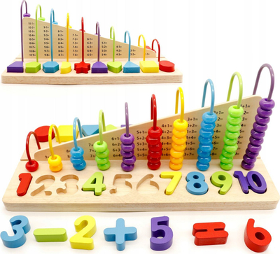 Lodër edukative Ecotoys Abacus Blocks Numbers, abakus druri, numra dhe forma gjeometrike, shumëngjyrëshe