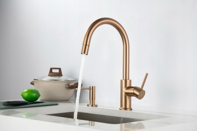 Rubinet kuzhine Blue Water Plaza Copper, gryke me tërheqje, rrotullim 360°, bakër