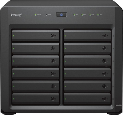 Server NAS Synology DS2422+, 12 slote disqesh, rrjet Gigabit, gri