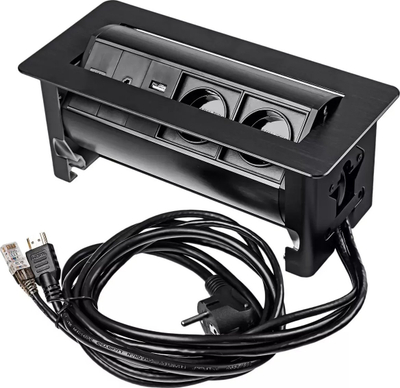Prizë rrotulluese tavoline Spacetronik SPS-O26S V2, 2x Schuko, USB HDMI RJ45, argjendi