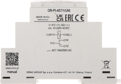 Rele modulare Orno OR-PI-457/1/UNI, 1P 16A, 12-230V AC/DC, e bardhë