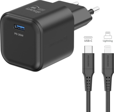 Karikues muri Swissten GaN, 35W USB C Power Delivery, kabllo USB C Lightning 1.2m, i zi