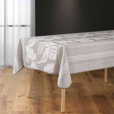Mbulesë tryeze Bricoline katrore, 150x240 cm, kundra njollave, bezhë e bardhë me figura