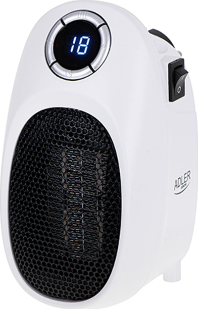 Ngrohës mini elektrik Adler Easy Heater, me termostat 15‑35°C, me ekran LED, i bardhë