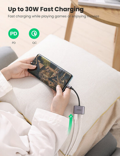 Përshtatës UGREEN USB-C - jack + burim energjie