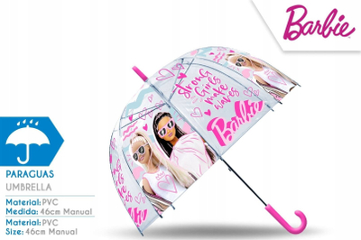 Детски чадор Euroswan Barbie, рачен, проѕирен PVC, розов
