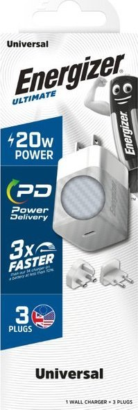 Karikues muri Energizer Ultimate, 20W GaN PD, USB‑C, ngjyrë argjendtë