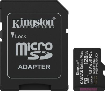 Kartë memorje microSDXC Kingston Canvas Select Plus, 128GB, me adapter, e zezë