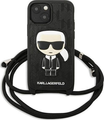 Kapak telefoni Karl Lagerfeld Iconic për iPhone 13 Mini, 5.4", me varëse, i zi