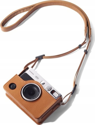 Këllëf aparati LoveInstant për Fujifilm Instax Mini Evo, lëkurë eko, me rrip, kafe