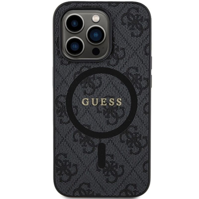 Futrollë telefoni Guess 4G Ring MagSafe, për iPhone 14 Pro Max, lëkurë eko, e zezë