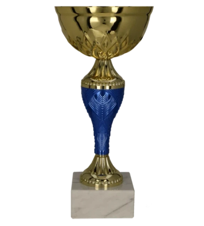 Kupë metalike dekorative 8369F, 20cm, bazë mermeri, ari blu