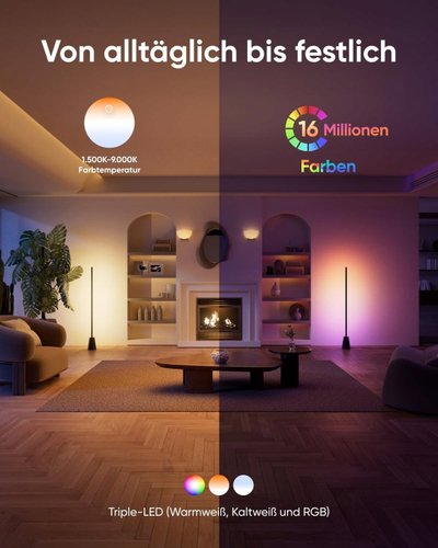 Llambë dyshemeje Eufy Indoor Floor Lamp E10, dritë RGB, kontroll me aplikacion, e zezë