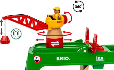 Set lodër Brio Container Crane, vinç me magnet, dru dhe plastikë, jeshile