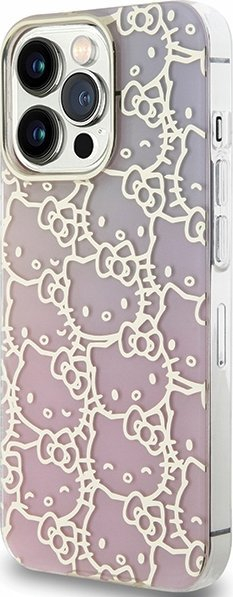 Futrollë telefoni Hello Kitty për iPhone 13 Pro Max, dizajn Crowded Kitty Head, gradient rozë