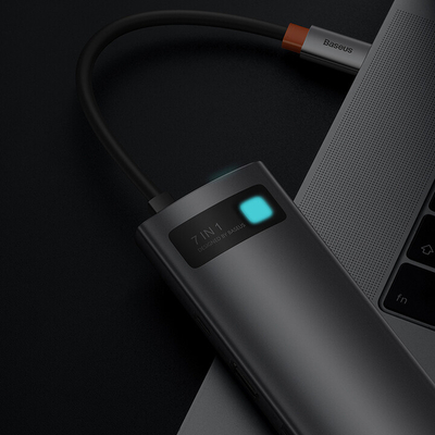 HUB multifunksional Baseus HUB Metal Gleam Series 7in1 - USB-C PD 100W, USB-C, 2xUSB 3.0, HDMI, SD / TF, gri