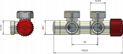 Valvul termostatike radiatori Vario Term Thermo Twins, lidhje 50 mm, montim majtas, e bardhë mat