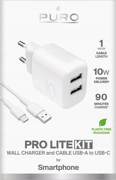 Karikues muri Puro Charger, 10W, 2x USB A, i bardhë