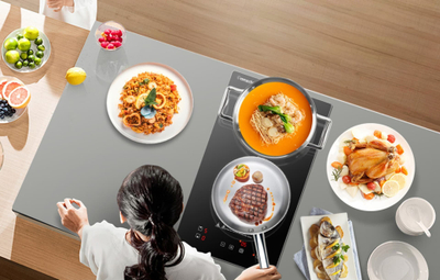 Индукциска плоча Amzchef IRC119, 3300W, две зони за готвење, црна
