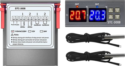 Termostat dypësor LECHPOL STC-3008, 230V, me dy sonda, i zi