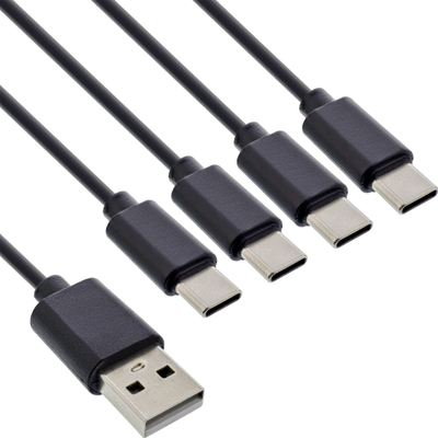 Кабел за полнење InLine USB 4in1 Y, 1x USB A во 4x USB C, 0.5m, црн