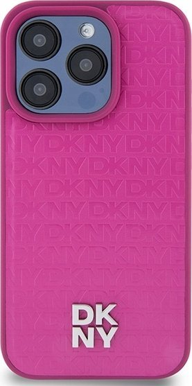 Kapak telefoni DKNY PU Leather Repeat Pattern Stack Logo MagSafe për iPhone 15 Pro, mbrojtës, rozë