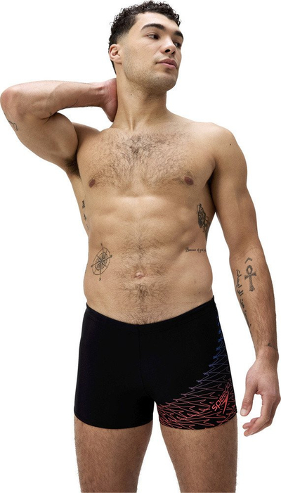 Rroba banje për burra Speedo Medley Logo Aquashort, që nuk i bën përshtypje klori, me lidhëse te beli, të zeza