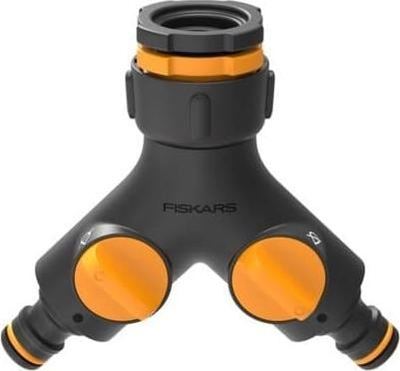 Përshtatës rubineti Fiskars Double Multi Faucet Connector FS1027061, 2 dalje, me valvula veç e veç për çdo dalje