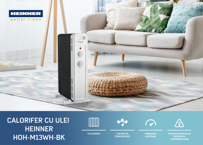 Radiator me vaj Heinner HOH-M13WH-BK, 2500W, 13 elemente, i bardhë e zi