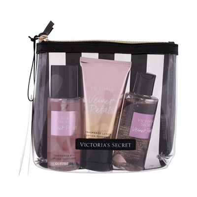 Set Victoria's Secret Velvet Petals sprej trupi 75 ml + losion trupi 75 ml + xhel dushi 89 ml + çantë kozmetike