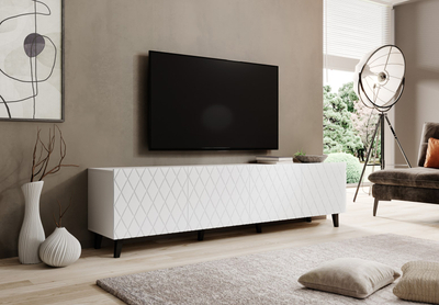 Komodë TV Bed Meble Asti, 200x42x52 cm, e bardhë matte