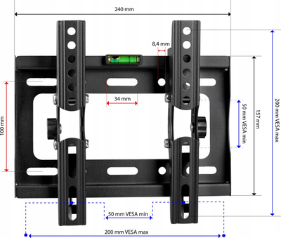 Mbajtëse muri për TV KING MOUNT KG-1035 Alabama, 13"-48", VESA 200x200, e zezë