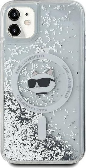 Kapak telefoni Karl Lagerfeld Liquid Glitter Choupette Head, për iPhone 11 XR 6.1", transparent