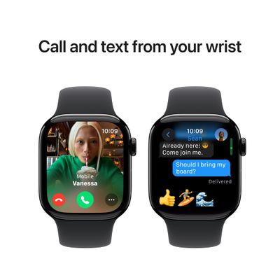 Apple Watch Series 10 GPS, 42mm, Jet Black Aluminum Case with Black Sport Band, S/M