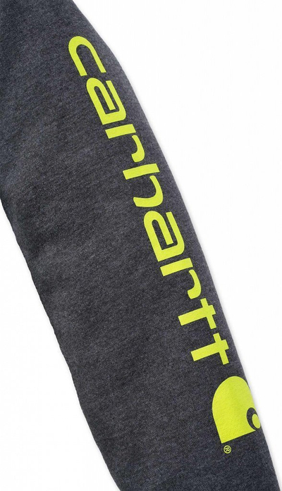 Bluzë me kapuç Carhartt Loose Fit Midweight Logo Sleeve Graphic Work për meshkuj, përmasa XS, ngjyrë gri Carbon Heather