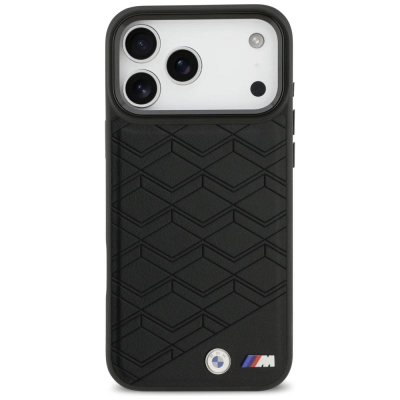 Kapak telefoni BMW M Shape Logo MagSafe për iPhone 17 Pro Max, eco leather, i zi