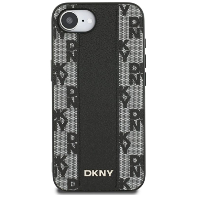 Футрола за телефон DKNY Leather Checkered Mono Pattern за iPhone 16e, MagSafe, црна