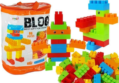Игра со градежни блокчиња Block, 86 парчиња, во торба, повеќебојни