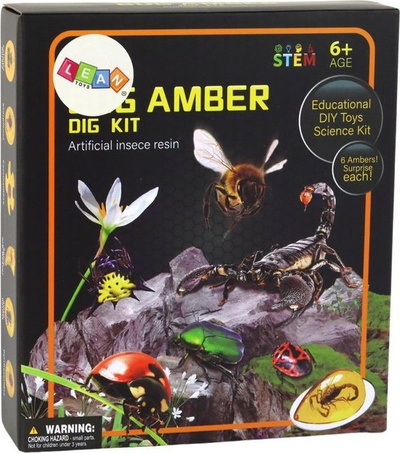 Set arkeologjik Leantoys Excavations Insects Amber, lodër edukative për fëmijë, fosile insektesh