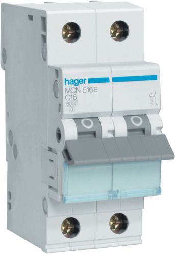 Ndërprerës miniaturë Hager MCN516E, 1+N, 16A, 6kA AC