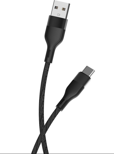 Kabllo Maxlife USB në USB C, 1m, 3A, najlon, e zezë