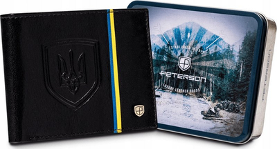 Portofol për meshkuj Peterson Ukraine, lëkurë natyrale, RFID, i zi