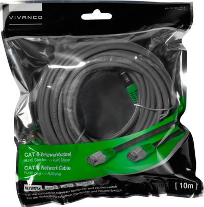 Kabllo rrjeti Vivanco RJ45 CAT 6 F/UTP, 10 m, gri