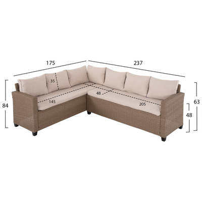 Set mobilje kopshti Carson HM6078.02, divan qoshe 6 persona, tavolinë PS wood, ngjyrë mocha