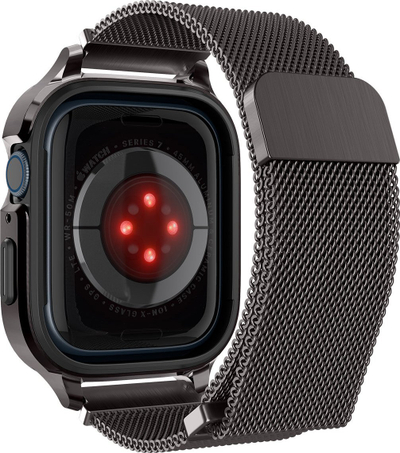 Set rrip dhe mbrojtëse Spigen Metal Fit Pro për Apple Watch 7 8 45mm, metalik, ngjyrë grafit