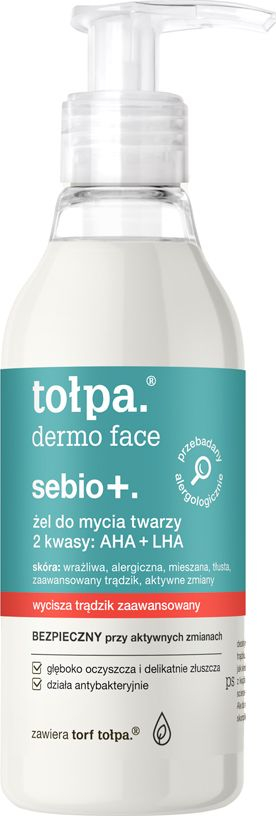 Xhel pastrimi për fytyrë Tołpa Dermo Face Sebio+, me acide AHA, 195 ml