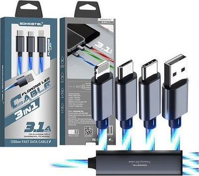 Kabllo kariku per telefon Somostel 3in1 me LED, 3.1A, 1.2m, blu
