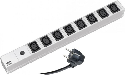 Shirit rryme BACHMANN 333.408, 8 dalje IEC C13, 48.30 cm 19", gri e hapur