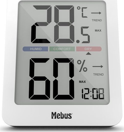 Stacion moti Mebus 40928, termohigrometër digjital, ekran me dritë, i bardhë
